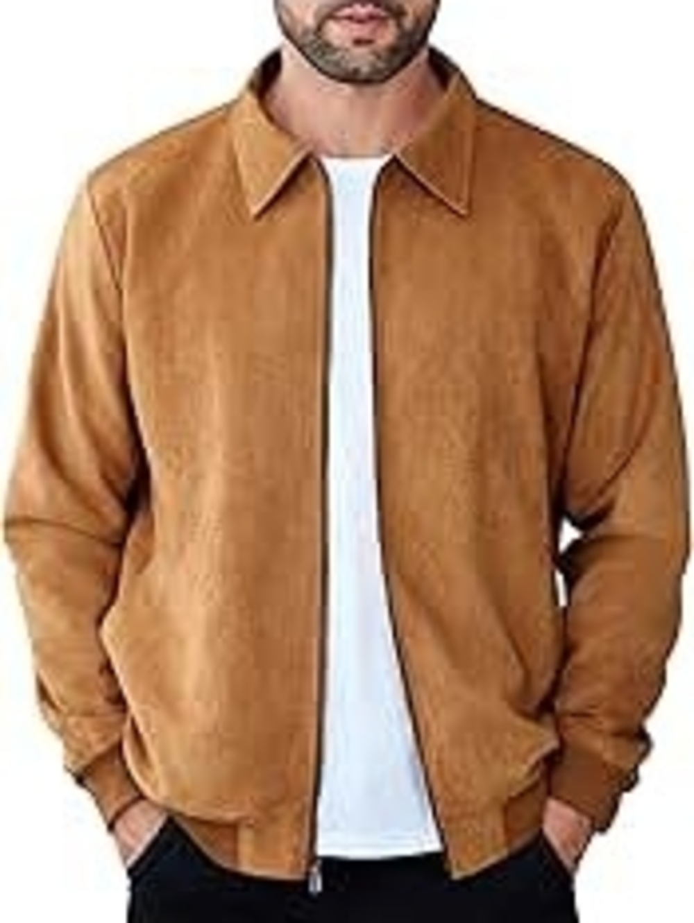 Classic Men's Zip Front Jacket in Camel - Picture 1 of 10